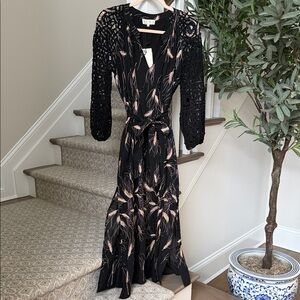 NEMA resort wear Elegant Black and Gold Floral Dress